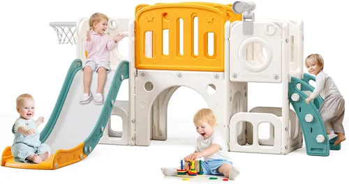 Miniatura 7 de Tobogán 8 en 1 para niños pequeños, tobogán escalador para niños con espacio de almacenamiento y escalones antideslizantes, juego para interiores