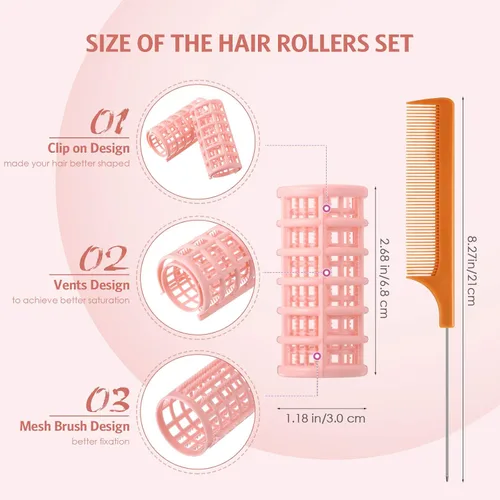 Miniatura 2 de Syhood 16 rizadores de pelo autoadhesivos para mujeres, 1.18 pulgadas, color de piel, sin calor, de plástico, con peine de acero para pelar