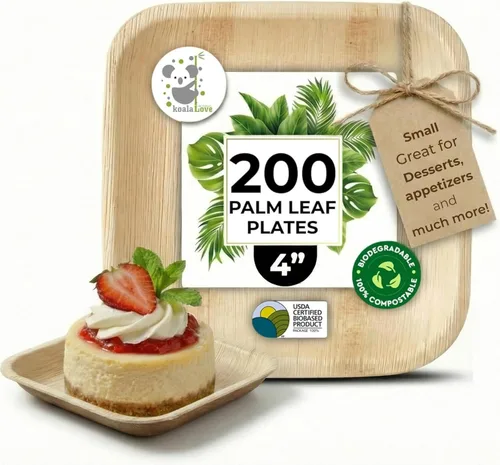 Miniatura 7 de KoalaLove - Platos de papel de bambú desechables de 6 pulgadas, 100 platos cuadrados de aperitivo y postre a granel, paquete de fiesta, platos