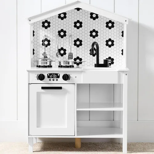 Best Choice Products - Set de cocina de madera de juguete, juego de simulación para niños con almacenamiento de juguetes, perillas con clic,