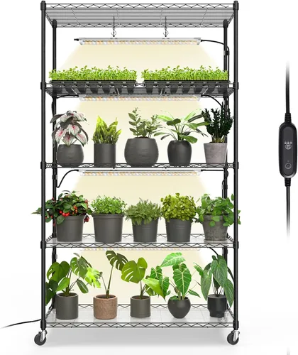 Miniatura 11 de Bstrip Invernadero de interior con luz de crecimiento, soporte para plantas con paquete de 4 luces para plantas de 24W de espectro completo, estante