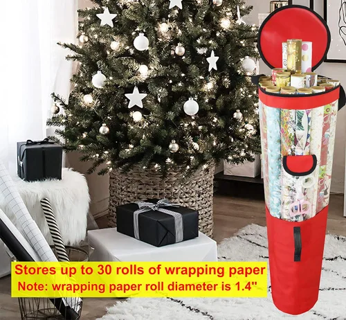 Miniatura 3 de Freegrace Organizador de urdimbre de regalo, bolsa grande de almacenamiento de rollos de papel de regalo de 9 x 40.9 pulgadas, resistente a Rojo