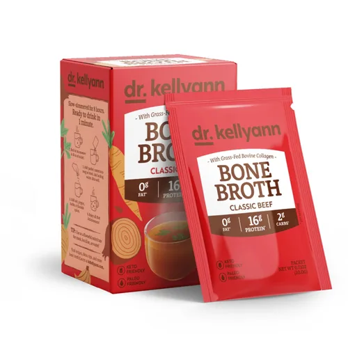 Dr. Kellyann - Paquetes de polvo de colágeno de caldo de hueso clásico de ternera (7 porciones) – 16g de proteína, colágeno hidrolizado de carne