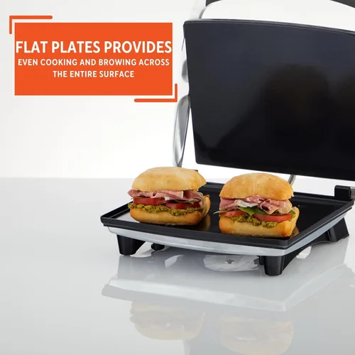 Miniatura 6 de IMUSA Prensa eléctrica Panini de acero inoxidable de 12 x 10 pulgadas con control de temperatura, placas antiadherentes para sándwiches, paninis a