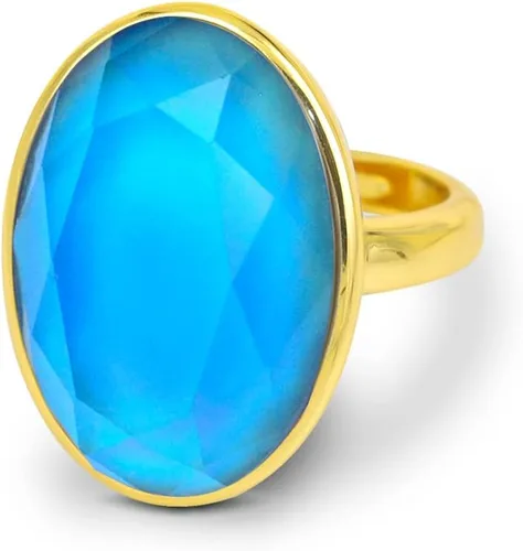 Anillo de humor con cristal de faceta que cambia de color, piedra ovalada, chapado en oro de 18K, talla ajustable, regalos para mujeres