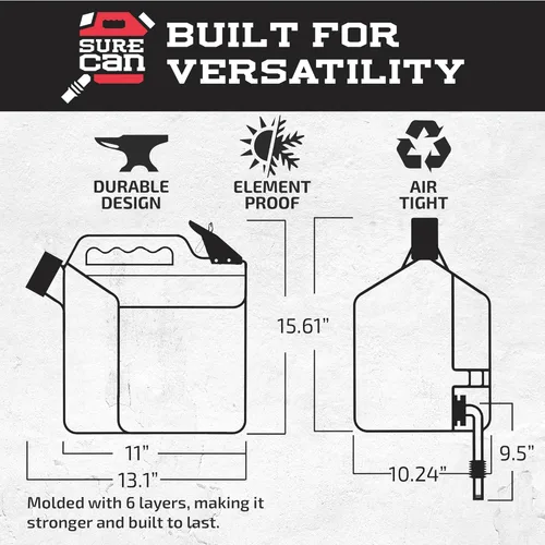 Miniatura 7 de Surecan Lata de seguridad tipo II de 5 galones – Boquilla giratoria flexible, tanque sin derrames, autoventilación, gatillo de pulgar y bidón
