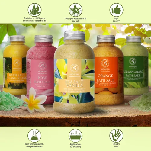 Miniatura 4 de Sal marina de vainilla de 21.16 onzas – con aceites esenciales de vainilla y canela – Sales marinas de baño naturales – Lo mejor para el baño – Buen