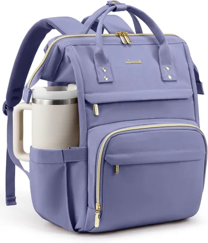 Miniatura 12 de LOVEVOOK Mochila para laptop para mujer con bolsillo gigante para vasos, mochila de viaje impermeable de 15.6 pulgadas, bolsa de computadora