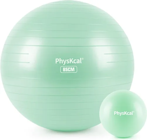 Miniatura 24 de PhysKcal Pelota de yoga para ejercicio, set de pilates, pelota de fitness de 4 tamaños para entrenamiento, parto, embarazo, terapia física - Bomba