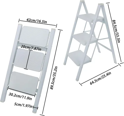 Miniatura 6 de Taburete plegable de escalera de 3 escalones, taburete plegable antideslizante con pedal expandido, para uso doméstico y oficina, taburete de cocina