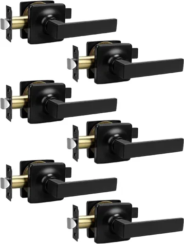 Miniatura 18 de Mengico Paquete de 1 manija de puerta de paso interior negro mate, mango resistente sin bloqueo para puertas de armario y pasillo, reversible