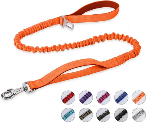 Miniatura 10 de BUMBIN Correa elástica de 6 pies con 2 asas para perros grandes, medianos y pequeños, resistente, sin tirones, absorción de golpes con cinturón