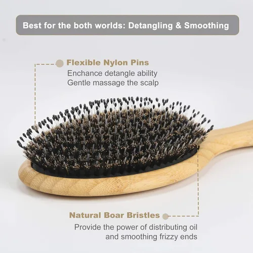 Miniatura 2 de BESTOOL Cepillo de pelo (regular y pequeño), cepillos de cerdas de jabalí para mujeres, hombres y niños, cabello grueso y fino y rizado, cepillo