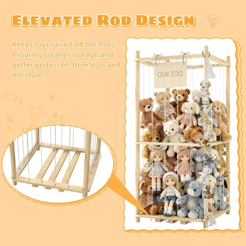 Miniatura 4 de Organizador de almacenamiento de animales de peluche, soporte de madera para juguetes de zoológico para habitaciones, salas de juegos y dormitorios