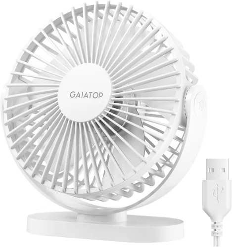 Gaiatop - Ventilador de escritorio USB, pequeño de 5.5 pulgadas, silencioso y potente de 3 velocidades, rotación de 90°, mini ventilador de mesa