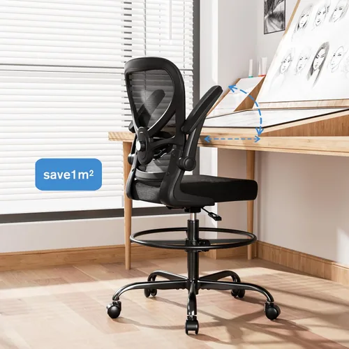 Miniatura 6 de Alolo Silla de dibujo, silla de oficina grande y alta con anillo reposapiés, silla ergonómica para altura de mostrador y escritorio de pie, cómoda