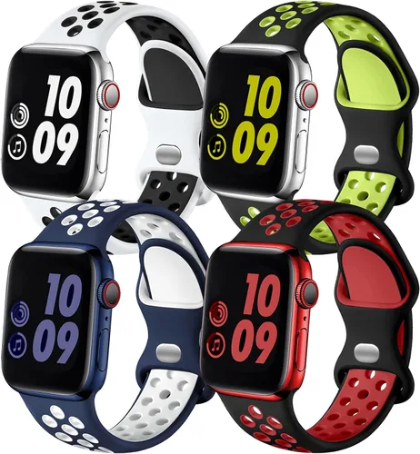 Miniatura 23 de Adorve 4 Pack Sport Bands Compatible with Apple Watch Bands for Men Women 49mm 46mm 45mm 44mm 42mm 41mm 40mm 38mm,Breathable Soft Silicone Strap for