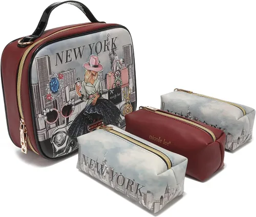 Miniatura 12 de Nicole Lee Juego de bolso cruzado de viaje con 3 bolsas de maquillaje con estampado de moda, organizador de artículos de tocador para mujer