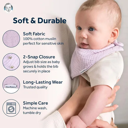 Miniatura 4 de Gerber Baberos unisex de muselina para bebé
