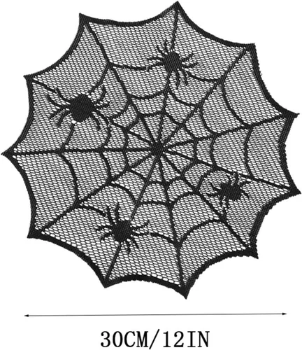 Miniatura 3 de Juego de 4 manteles individuales redondos de Halloween de 12 pulgadas, manteles individuales de tela de araña negra de poliéster con diseño hueco