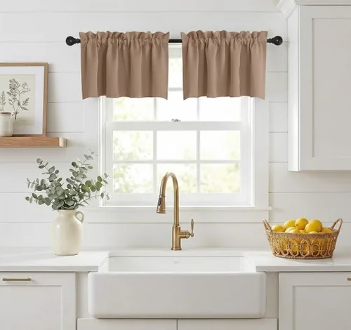 Miniatura 10 de NICETOWN Home Fashion - Cortinas de cocina con bolsillo para poste, cenefa festoneada a medida, cenefa festoneada sólida para ventana de Marrón