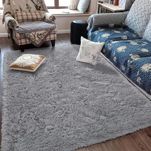 Miniatura 8 de Alfombras grises ultrasuaves para dormitorio de 5 x 8 pies, alfombras de área tipo shag esponjosas para sala de estar, alfombra peluda grande