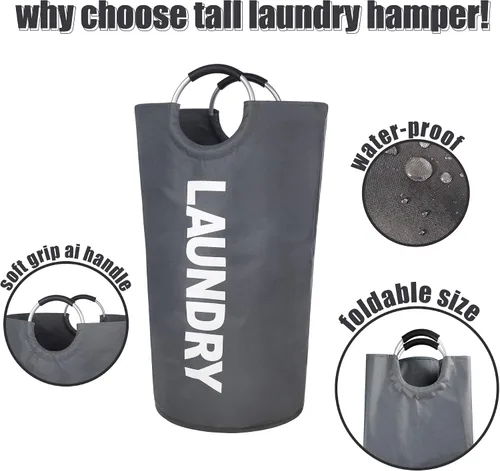 Miniatura 4 de Twira Cesta de lavandería grande de 90 litros, cesta de lavandería que se mantiene bien, bolsa de lavandería con asas acolchadas, contenedor de ropa