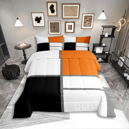 Miniatura 14 de Erosebridal Edredón Cuadrado para Niños y Niñas, Juego de Ropa de Cama Negro y Gris Blanco Azul Marino, Juego de Edredón Geométrico Completo