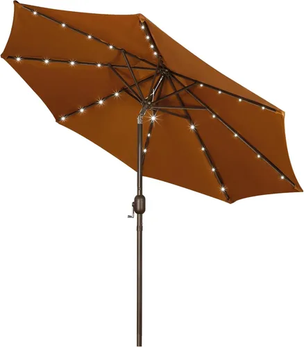 Miniatura 26 de Blissun - Sombrilla solar de 9 pies, 32 luces LED, parasol de mesa para patio, jardín, cubierta, piscina y playa (gris)