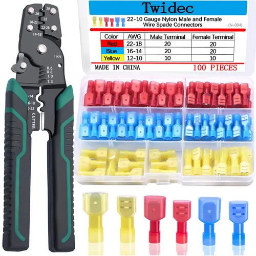 Miniatura 14 de Twidec/360Pcs 2.8/4.8/6.3mm Kit de surtido de terminales de engarce rápido tipo faston macho y hembra con manga aislante para cableado eléctrico