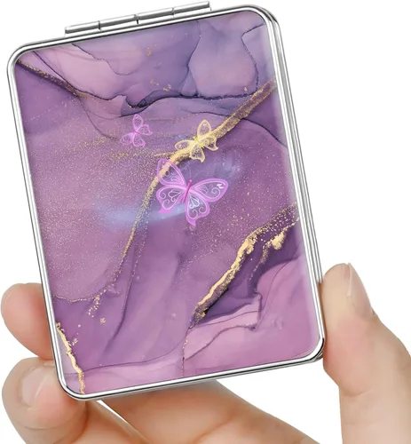 Miniatura 31 de Espejo de bolsillo, pequeño espejo de viaje con aumento, espejo cosmético portátil de doble cara con aumento para uso diario (2 flores)