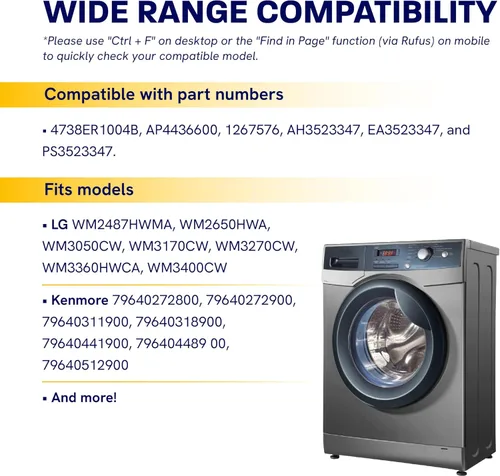 Miniatura 5 de Kit de manguera dispensadora de lavadora 4738ER1004B (1 manguera y 2 abrazaderas) – Reemplazo para lavadoras LG y Kenmore – Reemplaza el montaje
