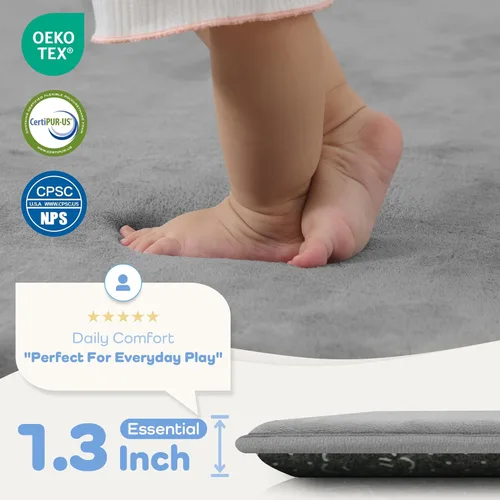 Miniatura 2 de Tapete de piso para bebé de 1.3 pulgadas de grosor para junto a la cama, alfombra runner básica de espuma acolchada suave de felpa de 28 x 72 Gris
