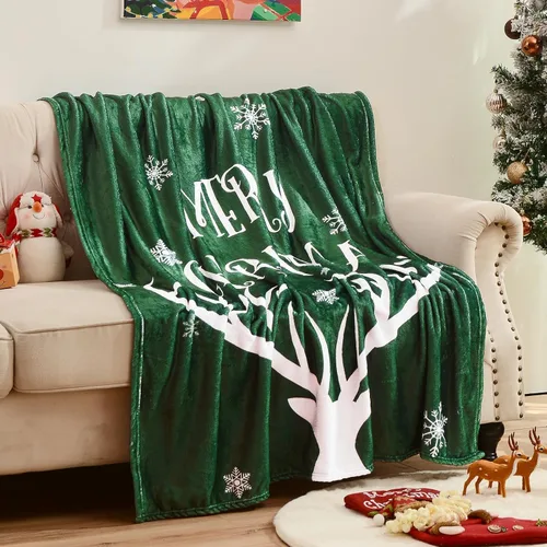 Miniatura 4 de Exclusivo Mezcla Manta de Navidad para sofá, manta suave y acogedora para invierno, manta decorativa con patrón de reno verde, 50 x 60 pulgadas