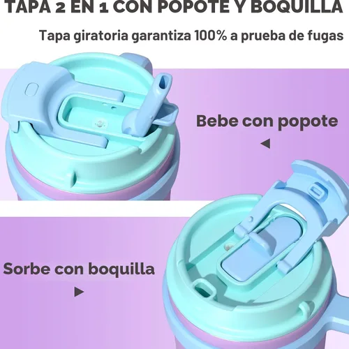 Miniatura 4 de Fimibuke Vaso aislado para niños de 16 onzas con asa y pajillas, paquete de 2 vasos de acero inoxidable 18/8 sin BPA con tapas 2 en 1, a prueba