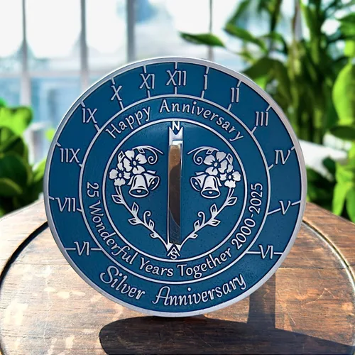 Miniatura 2 de Regalo de reloj de sol de aniversario para el 25 aniversario de boda de plata en 2025 – Decoración del hogar de metal reciclado o idea de regalo