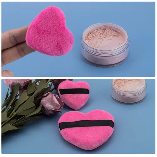Miniatura 5 de OIIKI 4 esponjas de maquillaje, esponja de algodón en polvo, para herramientas de maquillaje, licuadora, en forma de amor con correa, para 2 piezas