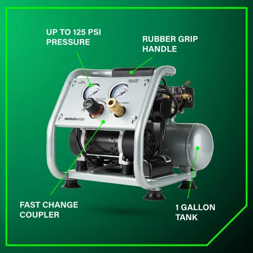 Miniatura 17 de Metabo HPT Compresor de aire silencioso, compresor de aire portátil sin aceite de 1 galón, funcionamiento ultrasilencioso a 59 dB, acoplador rápido