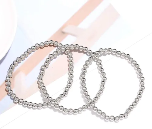 Miniatura 5 de Pulseras de cuentas para mujer apiladas elásticas doradas plateadas pequeñas cuentas de bola delicadas pulseras de eslabones Figaro para él y ella