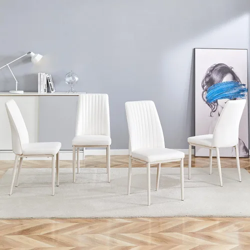 Miniatura 5 de Juego de 4 sillas de comedor modernas, de piel sintética, con patas de metal, para comedor, oficina, sala de espera (juego de 4, color blanco)