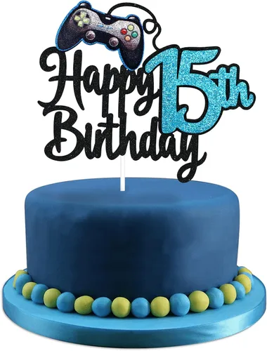 Miniatura 13 de Decoración de pastel de feliz cumpleaños 8 para videojuegos, fiesta de cumpleaños de 8 años, suministros de pastel azul, juego en nivel, decoración