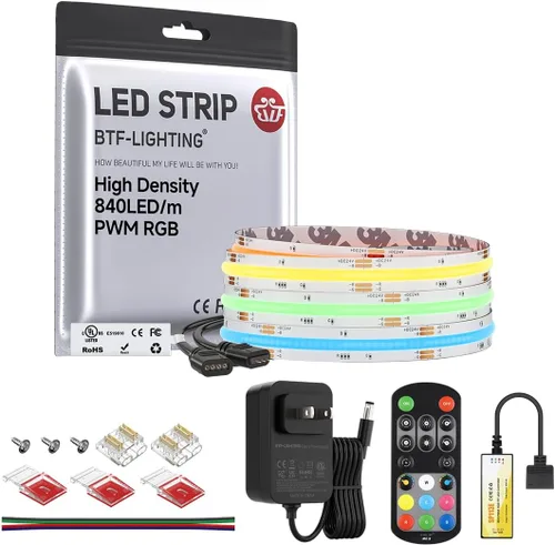 Miniatura 17 de BTF-LIGHTING FCOB COB - Tira de luz LED RGB con certificación UL, 810 LEDs/m de alta densidad flexible que cambia de color, DC12V 9.8 pies y 0.394