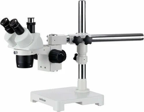 AmScope SW-3T24Z microscopio trinocular estéreo, visores WH10x, aumento 20 x/40 x/80 x, apertura 2 X/4 X, soporte de un brazo, incluye lente de