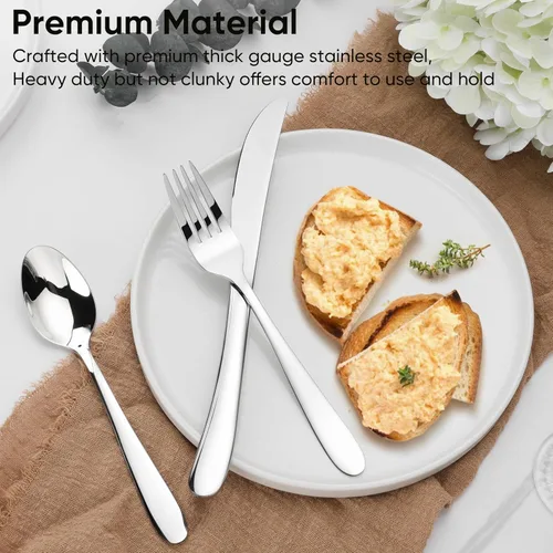 Miniatura 3 de Herogo Juego de cubiertos de acero inoxidable resistente, 20 piezas de cubiertos elegantes para 4, vajilla moderna para el hogar, restaurante, boda