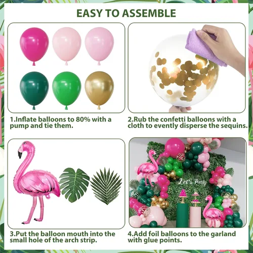 Miniatura 4 de Kit de Guirnalda de Arco de Globos de Flamenco Tropical de 156 Piezas, Globos de Lámina de Flamenco con Confeti Rosa Fuerte Verde Oscuro Rosa Claro