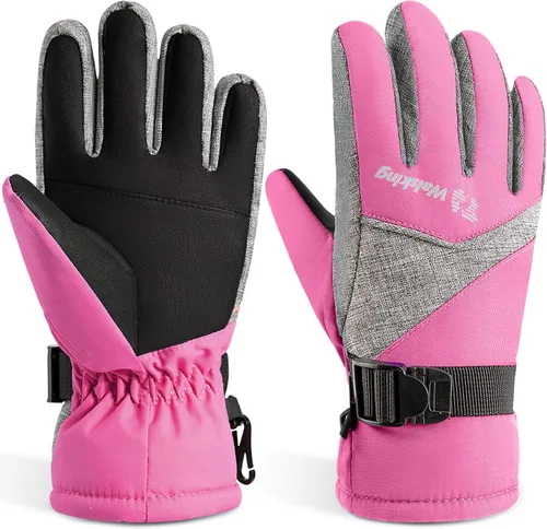 Walsking Guantes de invierno para niños, resistentes al agua, para esquí, clima frío, aislados, para snowboard, para niños, niñas y jóvenes
