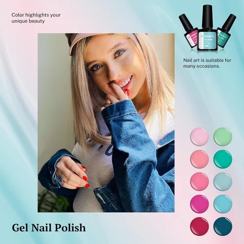 Miniatura 6 de phoenixy Juego de 24 esmaltes de uñas en gel, kit de uñas en gel removible de 21 colores, nude rosa rojo azul verde amarillo naranja, juego de 24