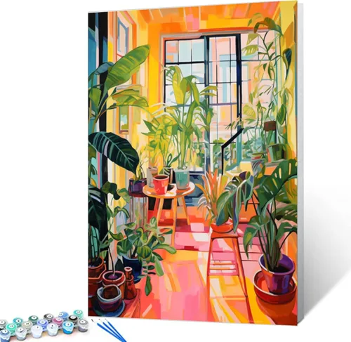 Miniatura 41 de Kits de pintura por números para adultos principiantes, pintura al óleo sobre lienzo de 16 x 20 pulgadas, lámpara de flores y óleo, pigmento 4-Art-06