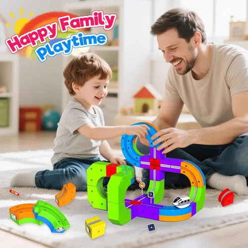 Miniatura 6 de Juego de Tren Eléctrico para Niños, Set de Pista de Carreras 3D de 69 Piezas con Tren Eléctrico, Señales de Tráfico, Set de Juguetes de Tren STEM