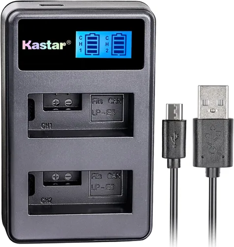 Kastar Cargador LCD Dual Slim para Canon LP-E5 LPE5 y Canon EOS Rebel XS, Rebel T1i, Rebel XSi, 1000D, 500D, 450D, Kiss X3, Kiss X2, Kiss F Cámara